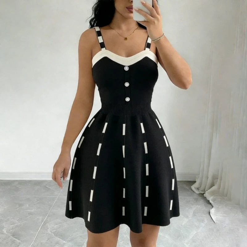 Woven V-Neck Button-Front Cami Midi Dress