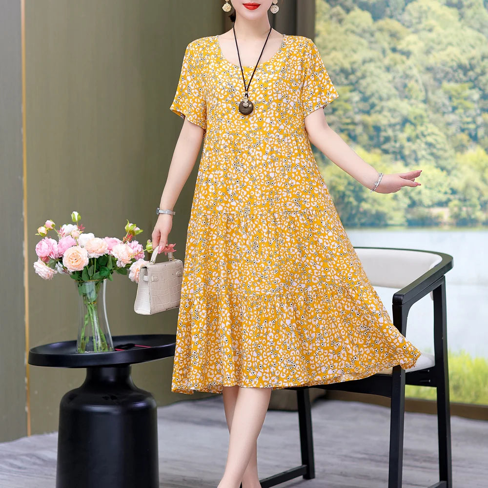 Casual Short Sleeve Crew Neck Loose Dress