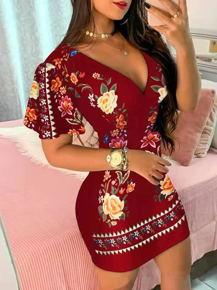 Women's Elegant Floral Bodycon Mini Dress