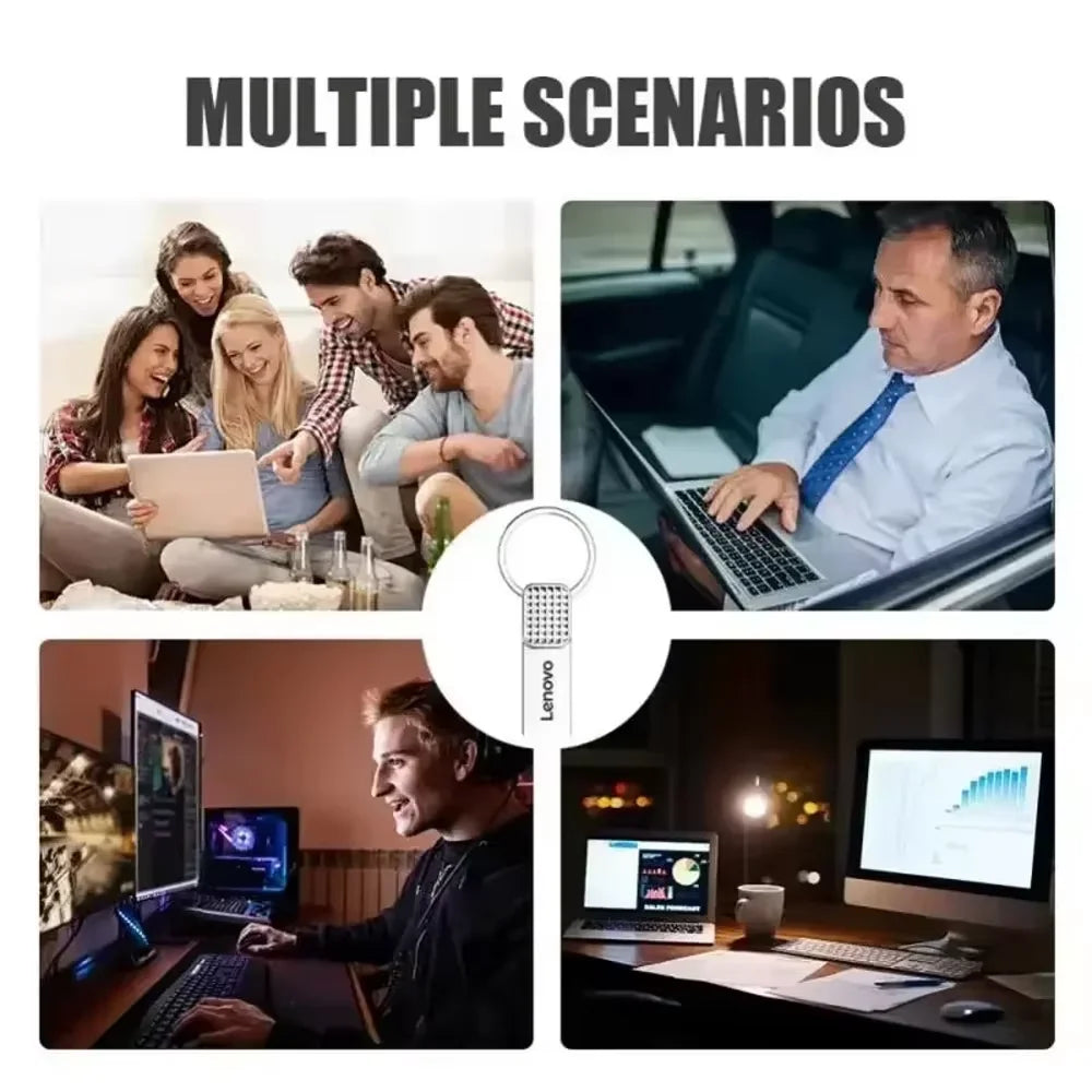 Memoria USB Lenovo Mini Metálica de 32GB, 64GB y 128GB, Plateada, con Llavero Gratis