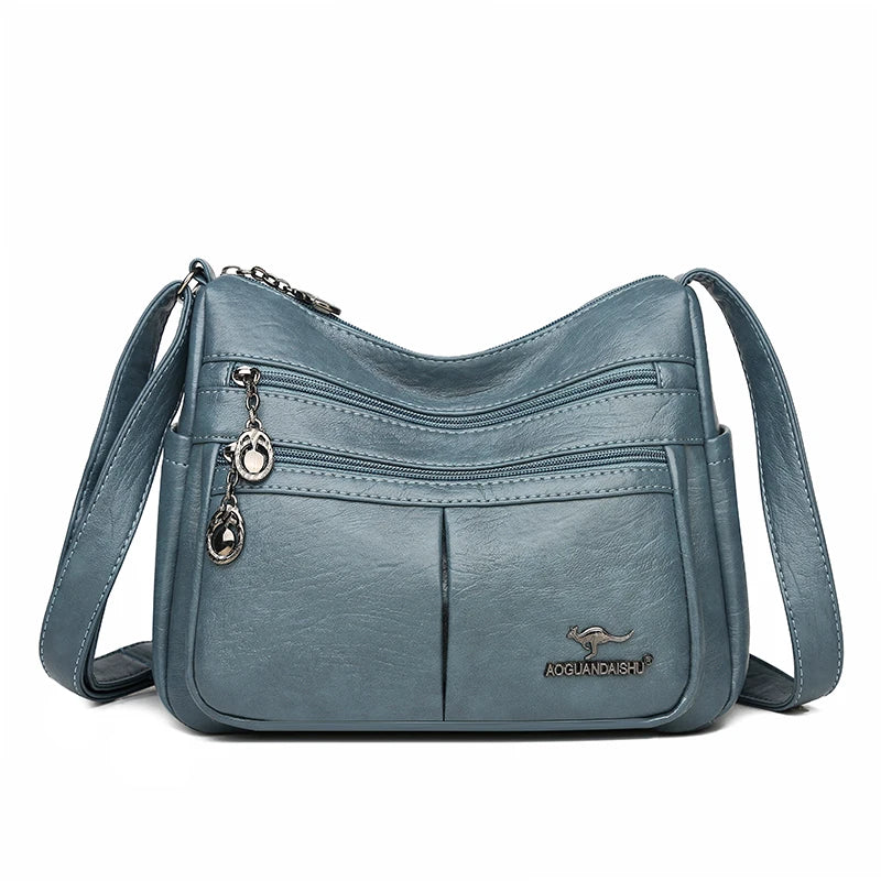 Bolso Cuero Suave Lujo Multipocket Cruzado Alta Calidad