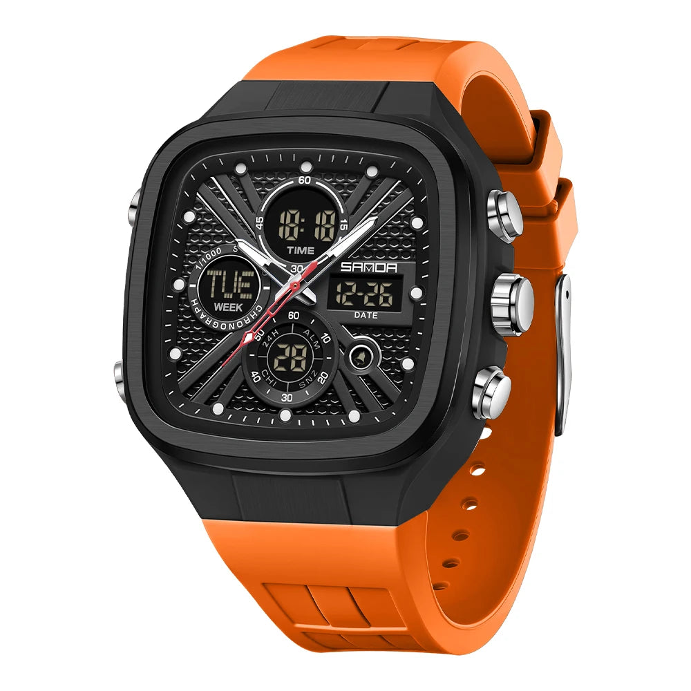 Reloj Deportivo SANDA 6387 Cuadrado Analógico Digital Para Hombre con Cronómetro