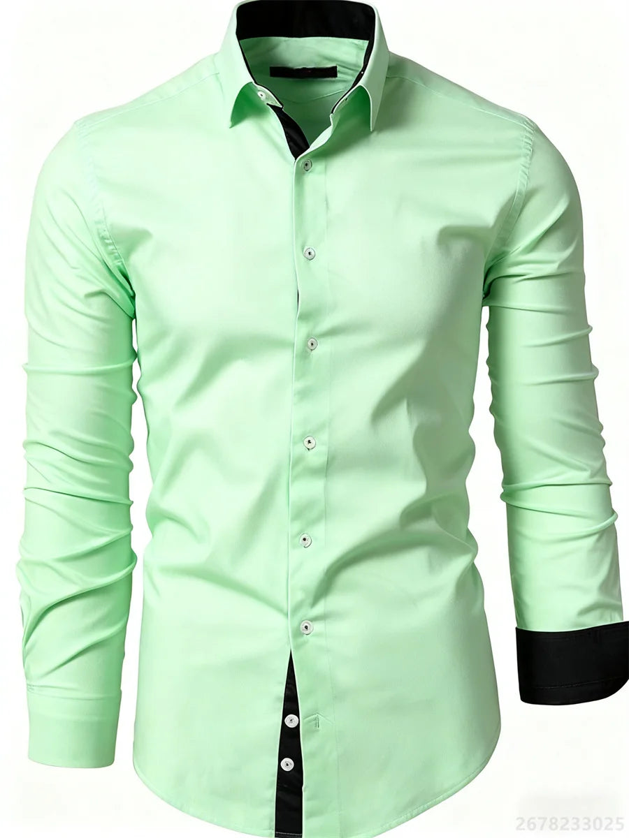 Camisa Slim Fit Manga Larga para Hombre Oficina /Negocios