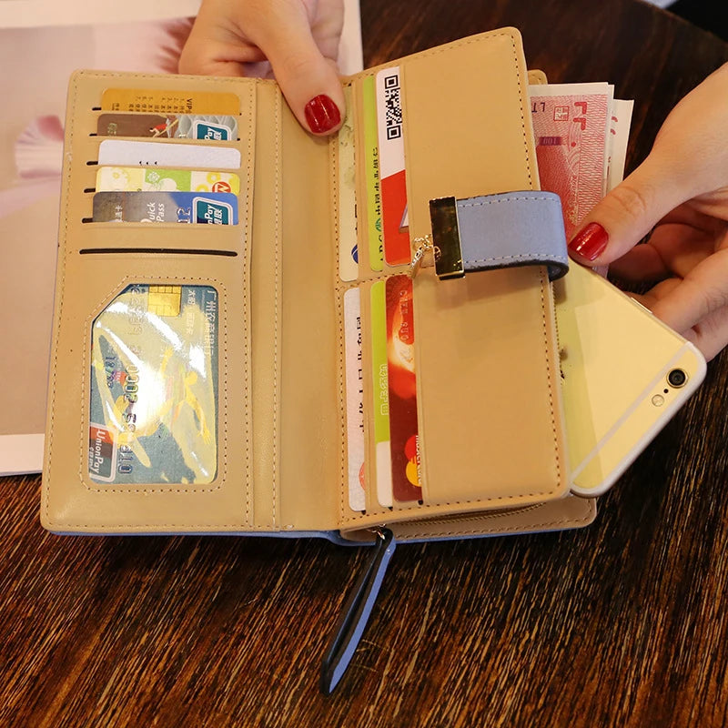 Cartera Larga Para Mujer Cuero PU Diseño de Hojas