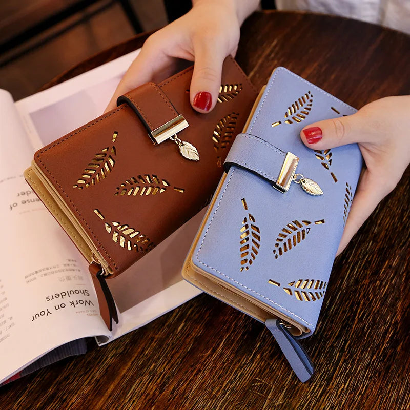 Cartera Larga Para Mujer Cuero PU Diseño de Hojas