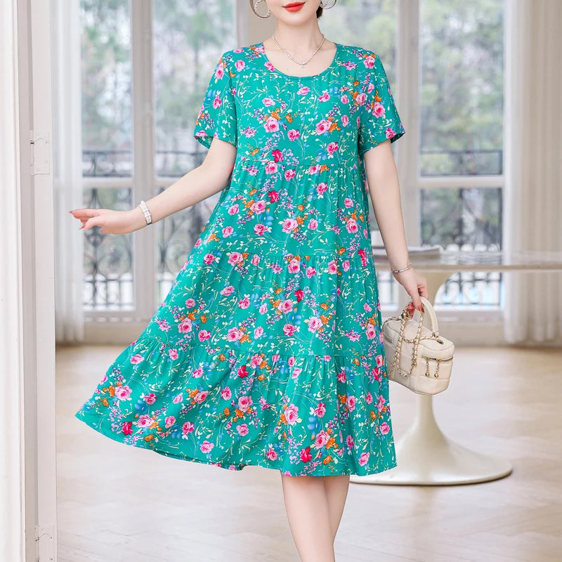 Casual Short Sleeve Crew Neck Loose Dress