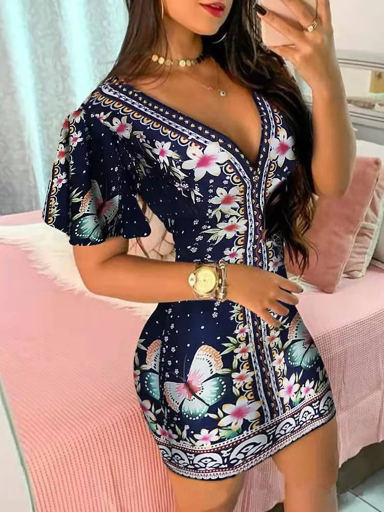 Women's Elegant Floral Bodycon Mini Dress