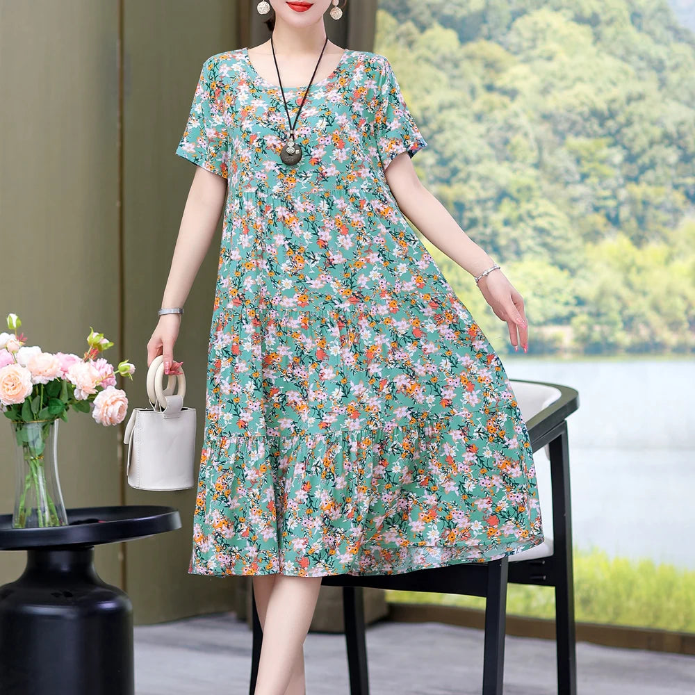 Casual Short Sleeve Crew Neck Loose Dress