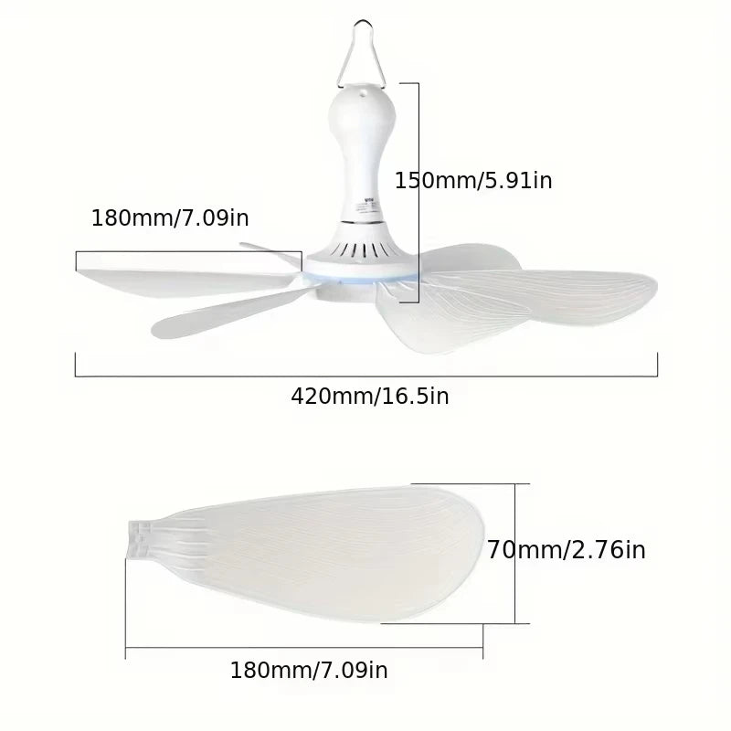 Ventilador Techo USB DC 5V 6 Aspas Desmontables Camping