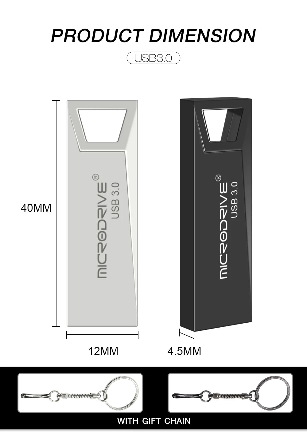 Mini Metal Waterproof USB 3.0 Flash Drive with Keychain