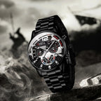 Montre à quartz noire en acier inoxydable de luxe avec calendrier