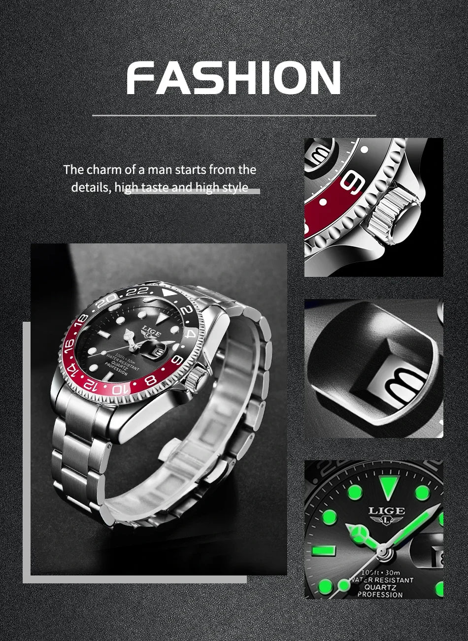 Montre LIGE LG10051 Acier Inoxydable Lumineuse et Résistante à l'Eau