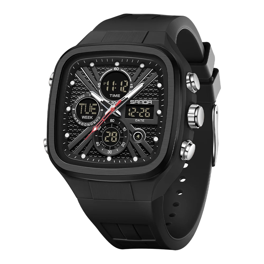 Reloj Deportivo SANDA 6387 Cuadrado Analógico Digital Para Hombre con Cronómetro