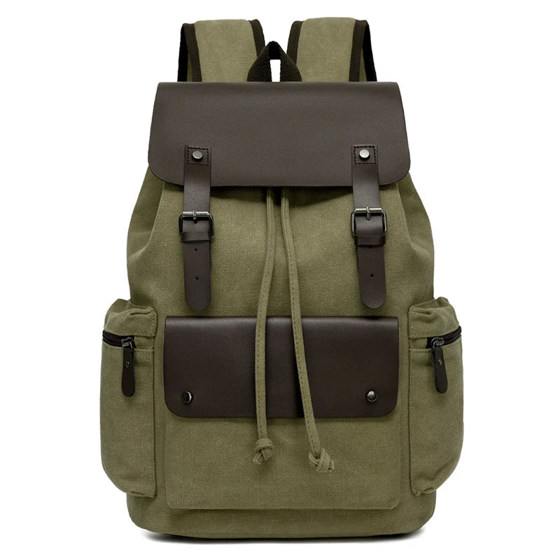 Mochila Canvas Hombre Laptop Retro Cordón Tapa Abatible