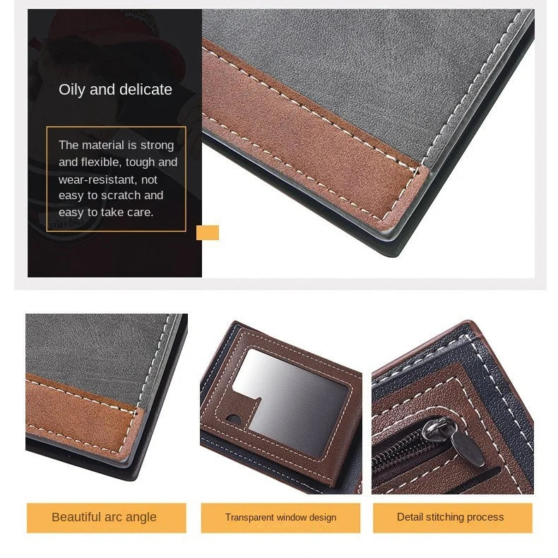 Billetera Corta Cuero PU Para Hombre Retro Porta Monedas