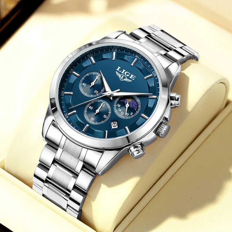 Reloj Hombre LIGE Negocios Cuarzo Cronógrafo Luminoso 3ATM + Caja Regalo