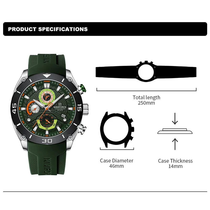 Reloj NAVIFORCE 8038 Deportivo Para Hombre con Cronógrafo y Manecillas Luminosas