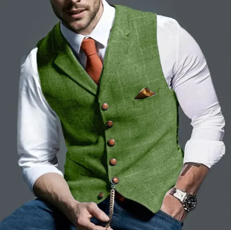 Chaleco Casual Clásico Hombre Tela Tweed Espiga Slim Fit
