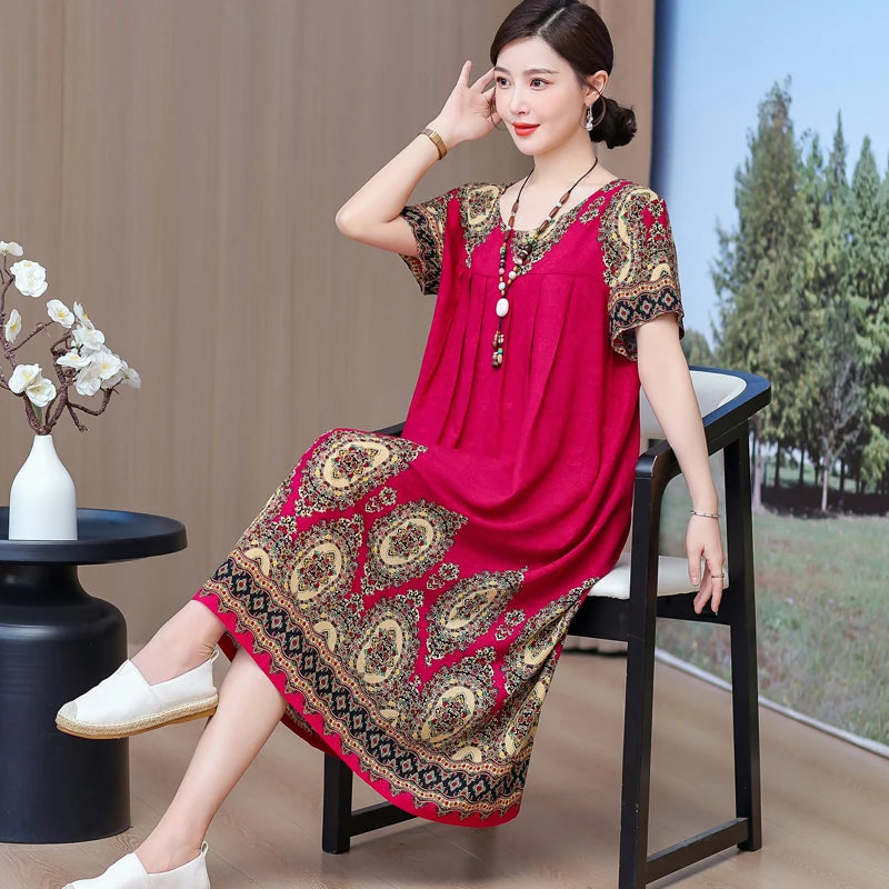 Casual Loose Cotton Short Sleeve Dress