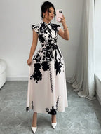 Robe élégante noir et blanc pour femme, pour le travail ou les rendez-vous