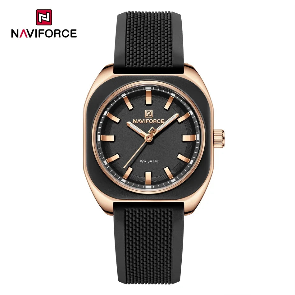 Reloj de Cuarzo NAVIFORCE NF5061 Para Mujer con Esfera Poligonal, Correa de Silicona