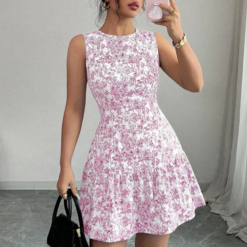 Casual Ruffle Floral Sleeveless A-Line Mini Dress