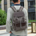 Sac à dos en toile pour homme, style rétro, cordon de serrage, rabat