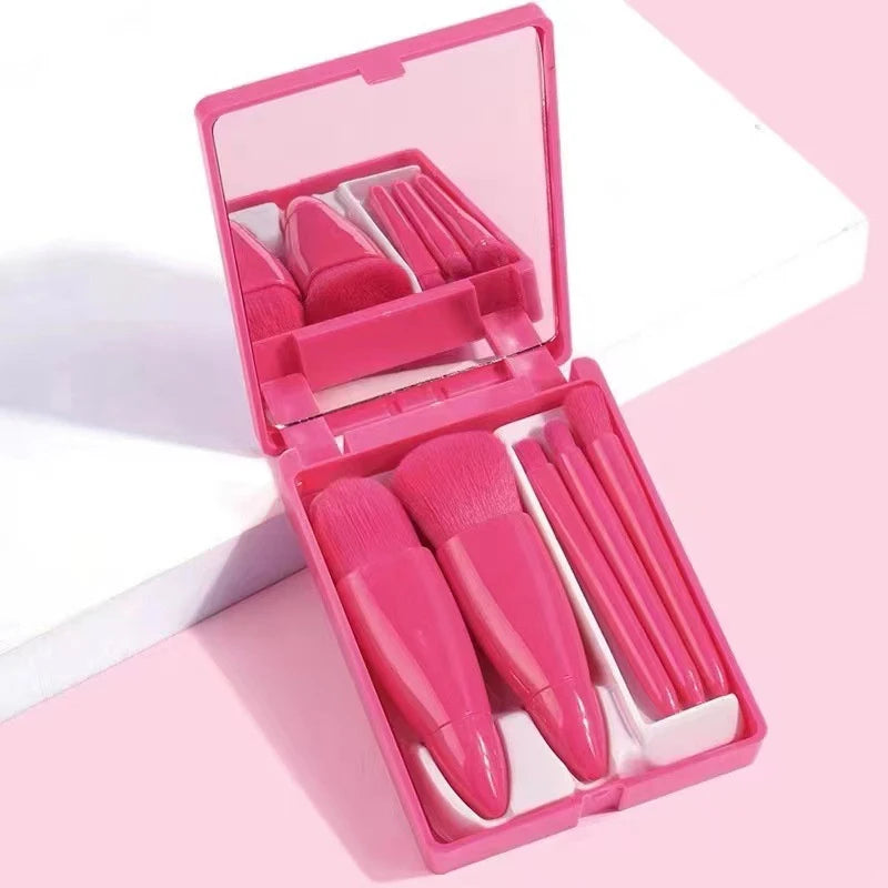 Set de 5 Brochas de Maquillaje de Viaje con Estuche y Espejo