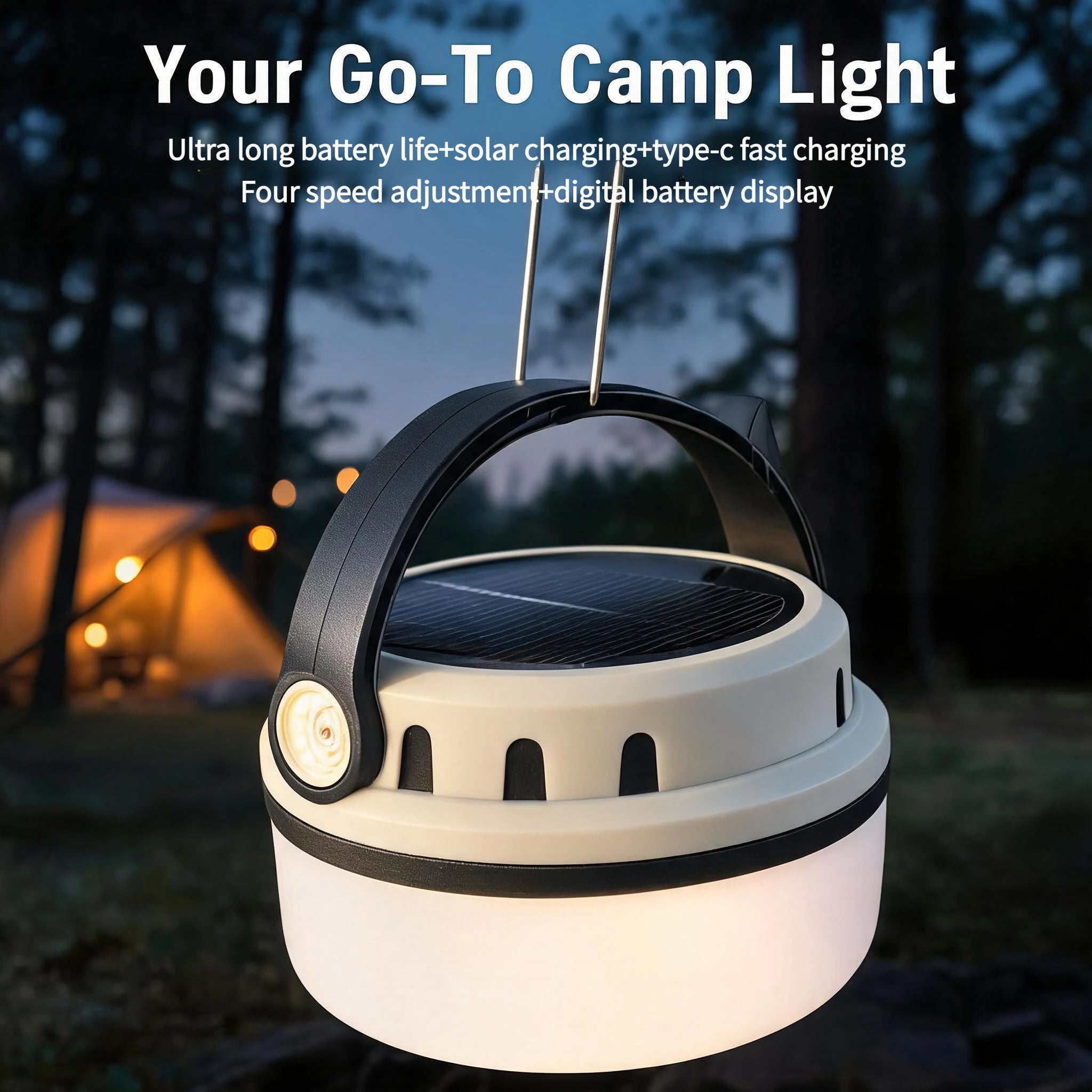 Lámpara Solar LED Portátil Para Camping  4 Modos de Luz
