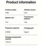 Écouteurs sans fil TWS Bluetooth 5.3 avec affichage numérique