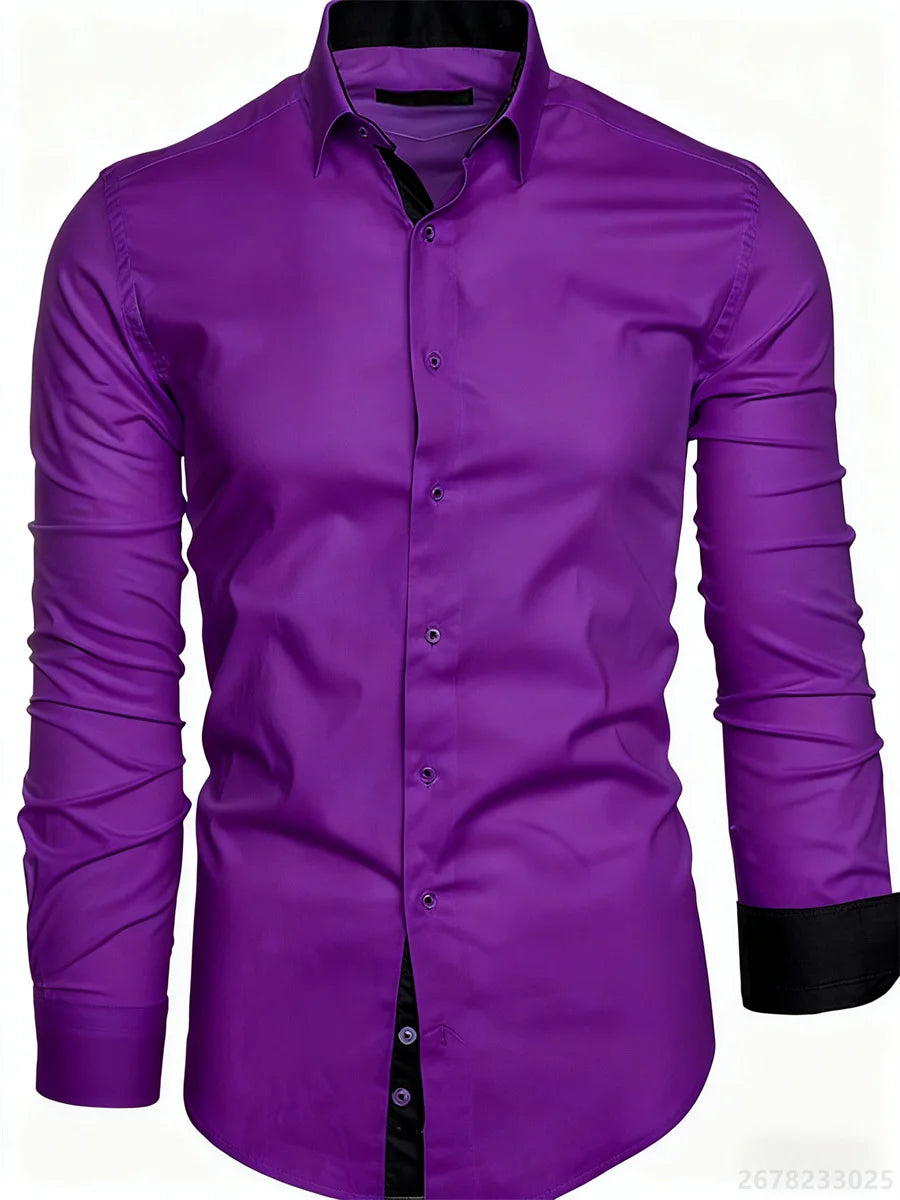 Camisa Slim Fit Manga Larga para Hombre Oficina /Negocios