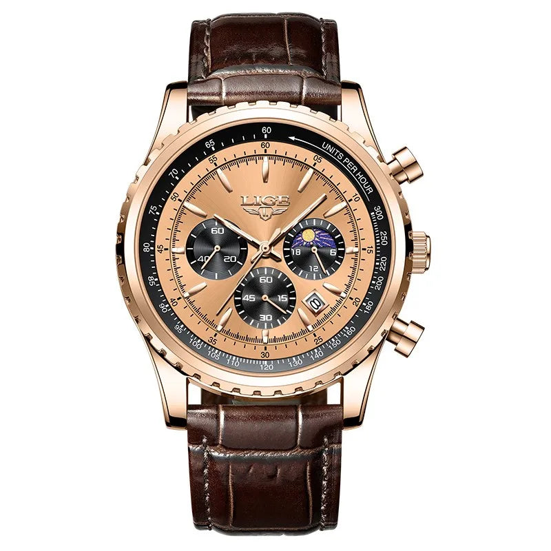 Reloj Hombre LIGE Cuarzo Cuero Deportivo Resistente al Agua + Caja