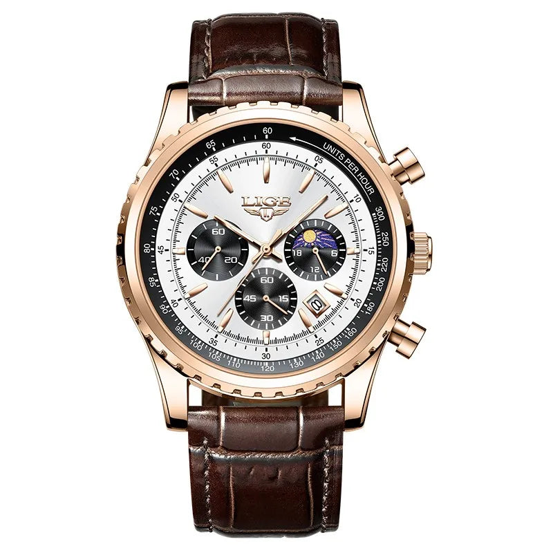 Reloj Hombre LIGE Cuarzo Cuero Deportivo Resistente al Agua + Caja