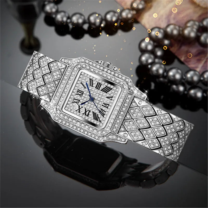 Reloj Lujo Dorado con Diamantes Hip Hop para Mujer