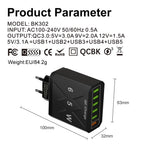 Cargador USB de 6 Puertos de Carga Rápida QC3.0 Para IPhone, Samsung, Xiaomi y Otros Dispositivos
