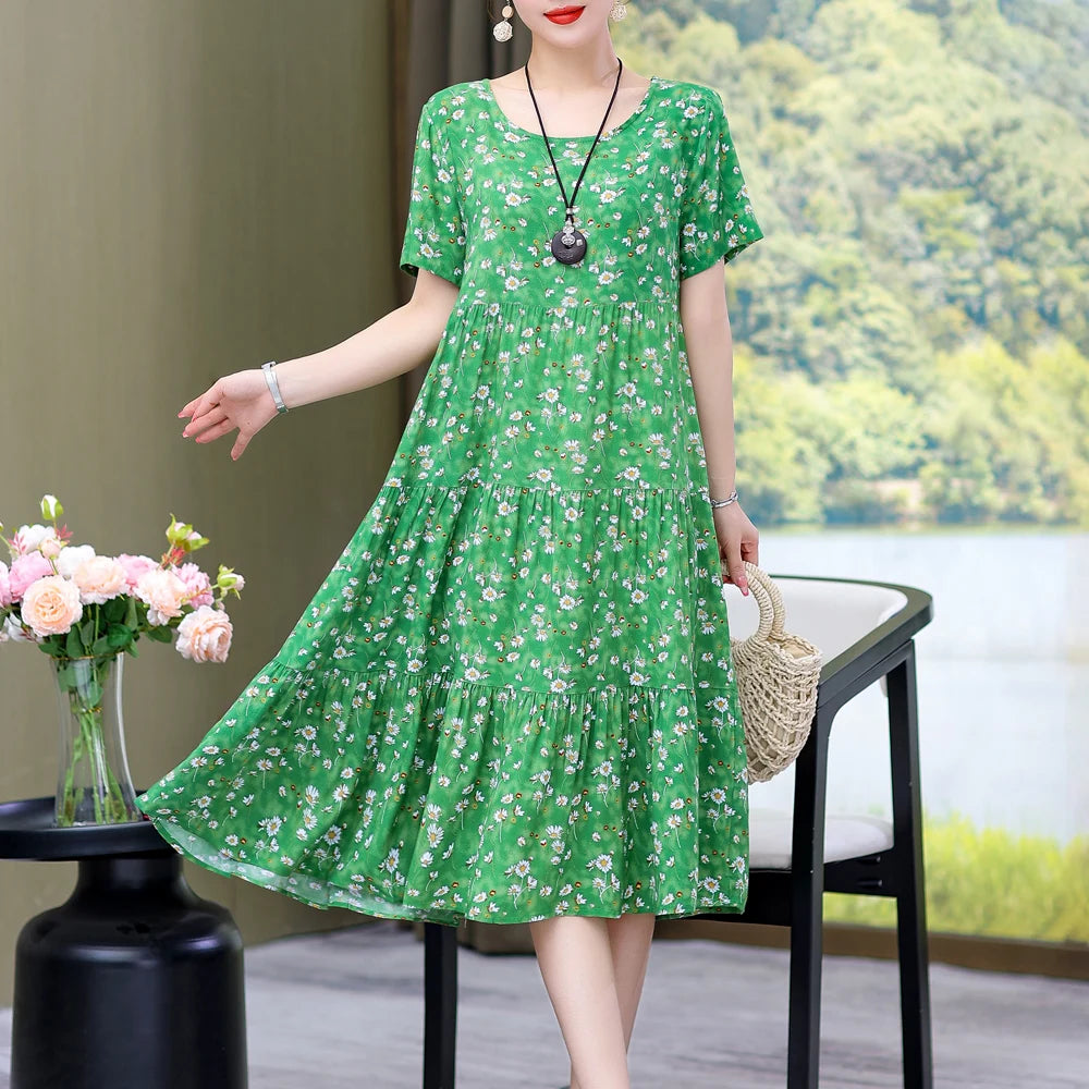 Casual Short Sleeve Crew Neck Loose Dress