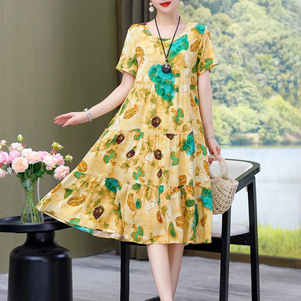 Casual Short Sleeve Crew Neck Loose Dress