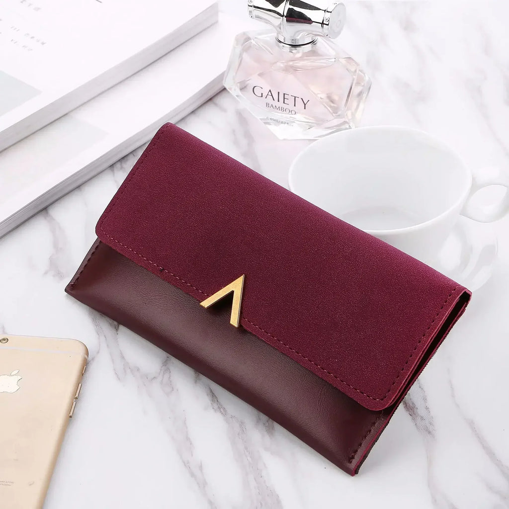 Cartera de Cuero PU Para Mujer con Broche y Monedero