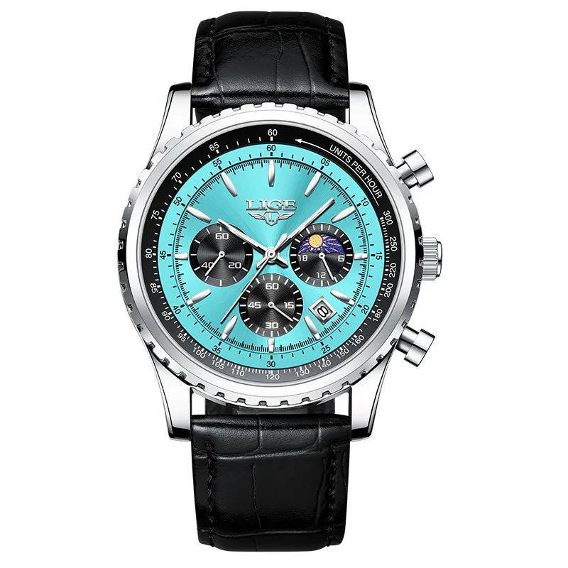Reloj Hombre LIGE Cuarzo Cuero Deportivo Resistente al Agua + Caja