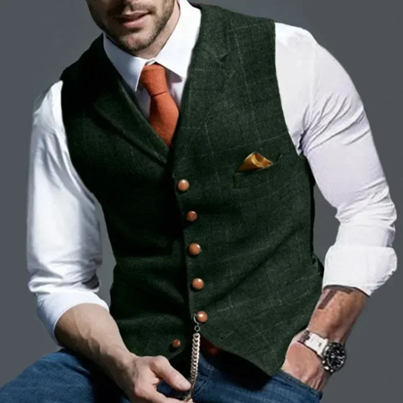 Chaleco Casual Clásico Hombre Tela Tweed Espiga Slim Fit