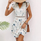 Robe courte en dentelle élégante sans manches à fleurs pour femme