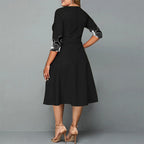 Robe Femme Grande Taille Trapèze Manches 3/4 Style Folk Chic Soirée