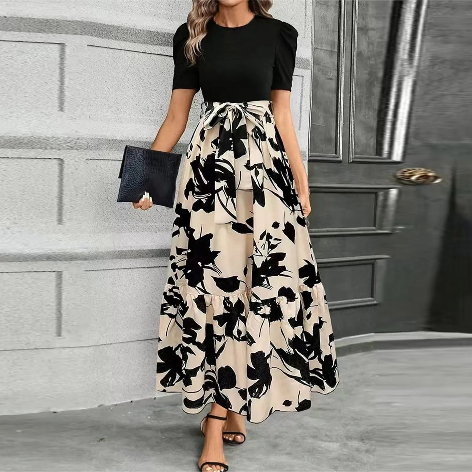 Elegant Lace Fitted Waist Office Dress