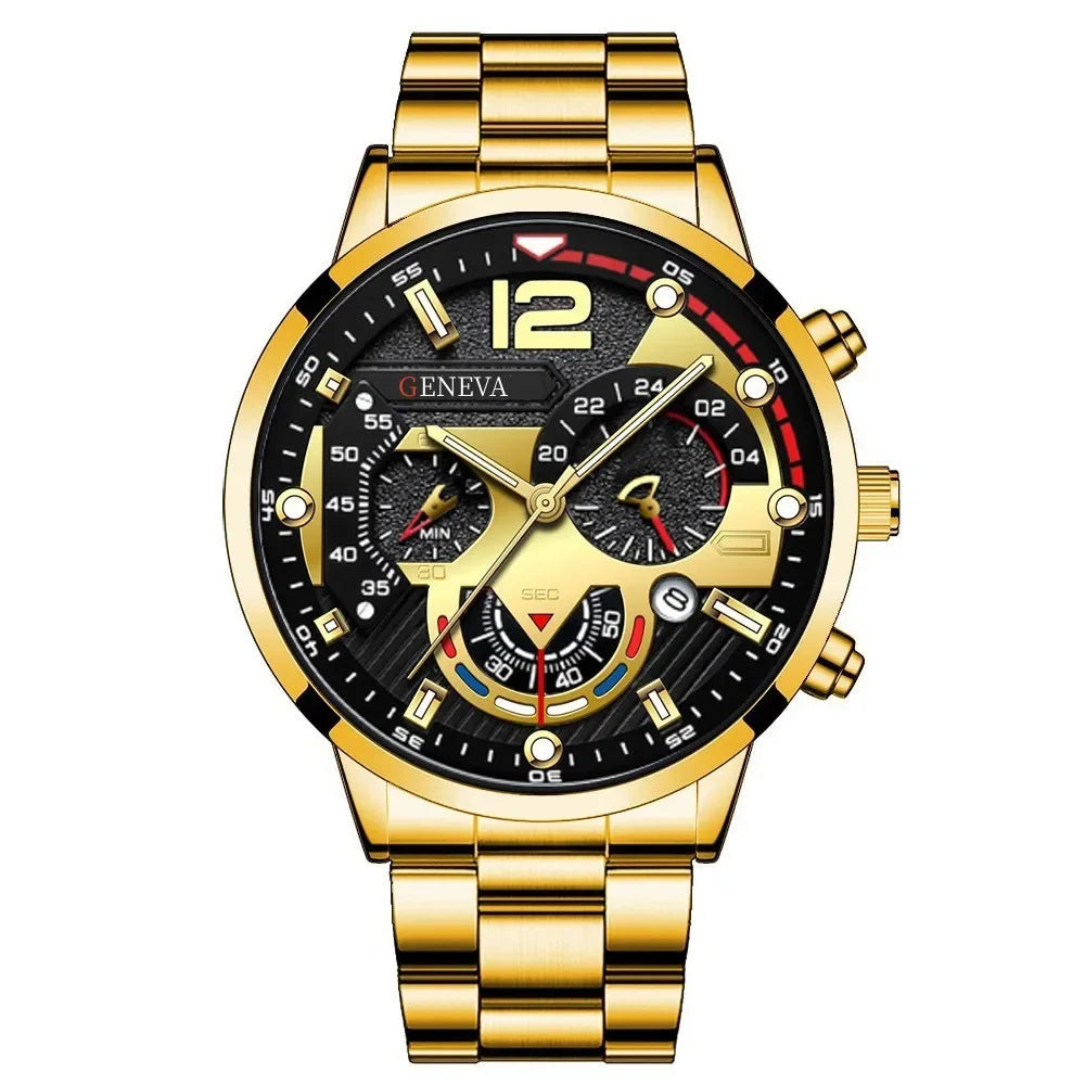 Men's Luxury Stainless Steel Quartz Watch with Calendar