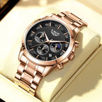Montre homme LIGE Business Quartz Chronographe Lumineuse Étanche 3ATM + Boîte Cadeau