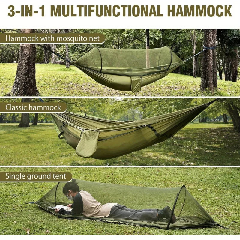 Hamaca Camping 2 en 1 con Red Mosquitera Nylon Ultraligera