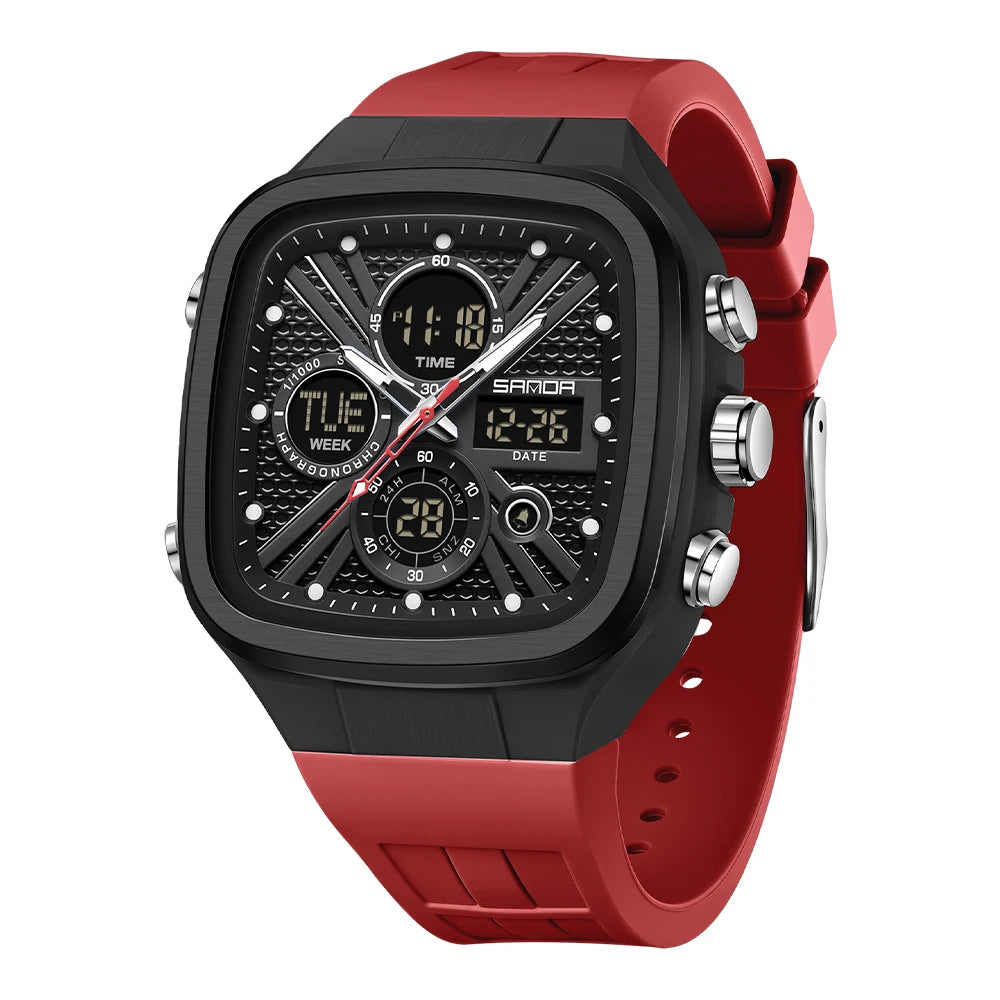Reloj Deportivo SANDA 6387 Cuadrado Analógico Digital Para Hombre con Cronómetro