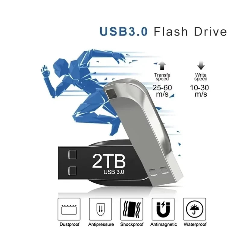 Flash Drive 2TB USB 3.0 Mini Metal de Alta Velocidad