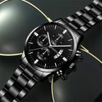 Montre à quartz noire en acier inoxydable de luxe avec calendrier