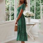 Robe longue vintage imprimé floral manches bouffantes